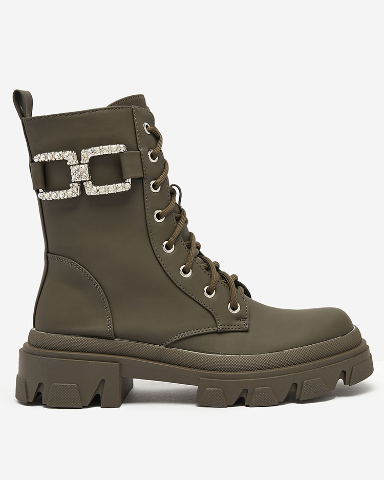 Royalfashion Damen Schnürstiefel in khaki Farbe Cefitity