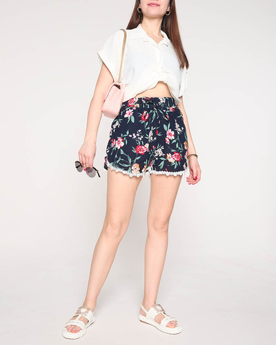 Damen-Shorts in Marineblau und Rosa mit Blumenmuster - Kleidung