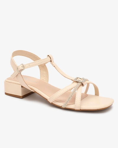 Royalfashion Beige Damen Sandalen mit niedrigem Absatz und Zirkonia Luietta