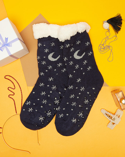 Damen Socken mit Weihnachtsmuster in marineblau - Unterwäsche