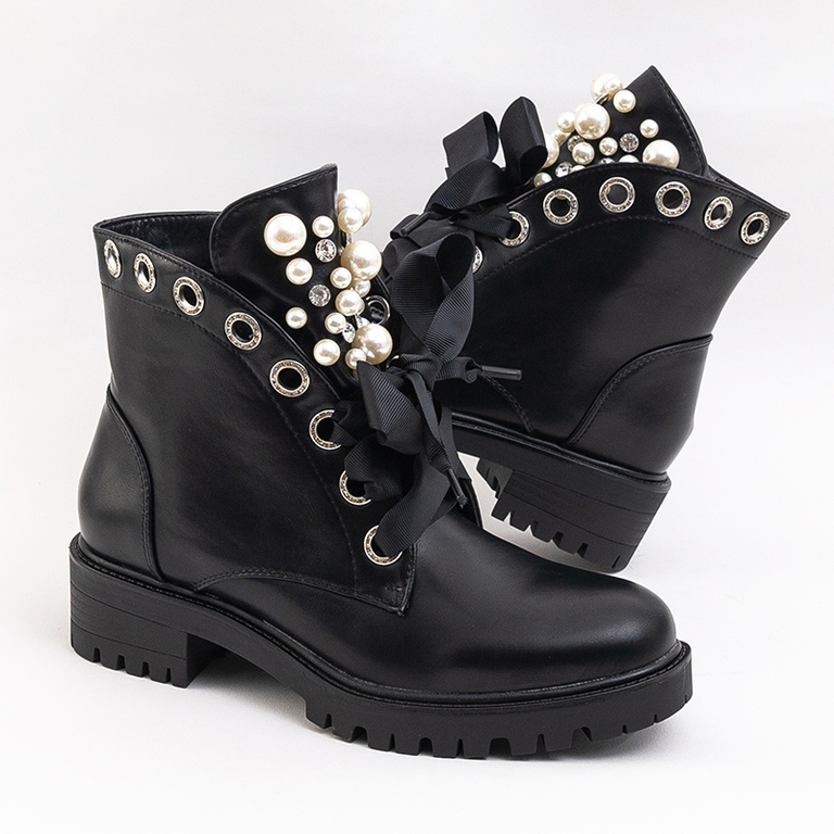 Schwarze Damenstiefel mit Perlen Dwin- Footwear