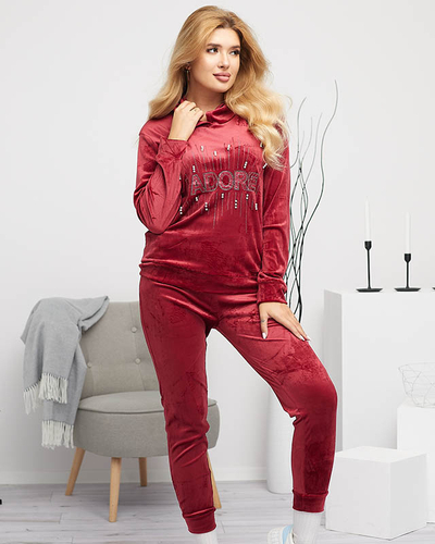 Kastanienbraunes Damen-Sweatshirt-Set mit Aufdruck und Perlen - Kleidung