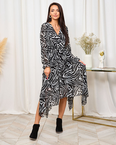 Royalfasion Schwarz-weißes langes Damenkleid mit modischem Druck