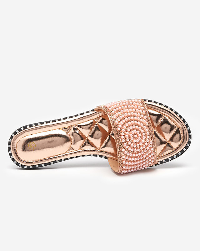 OUTLET Damenpantoffeln in Rosa und Gold mit Ahaio-Verzierungen - Schuhe