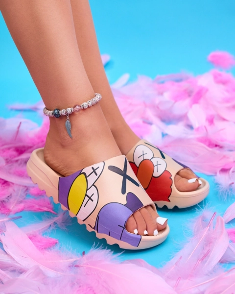 Бежеві жіночі резинові шльопанці з принтом Pfizz