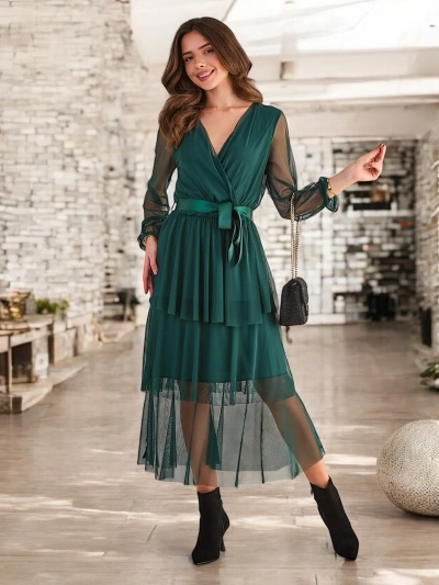 Royalfashion Damen langes Kleid mit Rüschen