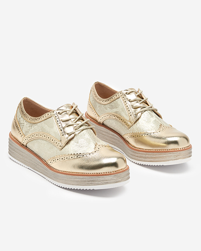OUTLET Goldene Damenschuhe mit Einsätzen aus Schlangenleder Fin - Footwear