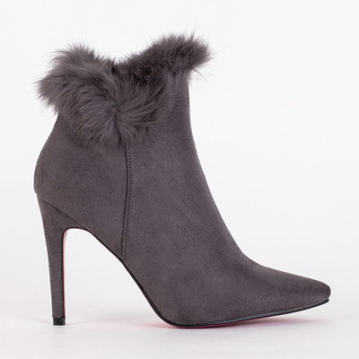Grauer Damenstiefel auf hohem Absatz mit Tito-Fell - Schuhe