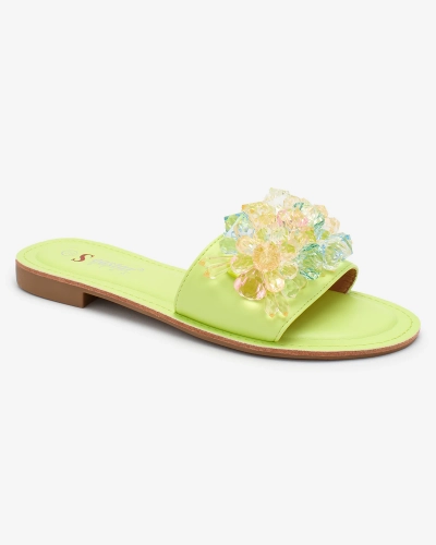 Royalfashion Neongrüne Damen Flip-Flops mit bunten Kristallen Bling Breeze