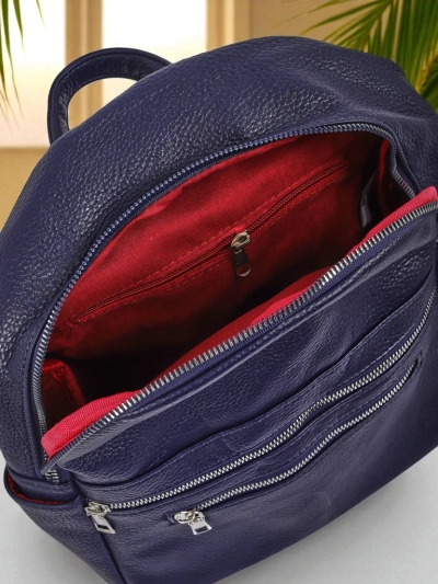 Damen Rucksack Calista Marineblau aus Öko-Leder mit Reißverschluss A4