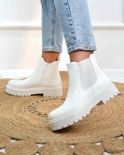 Royalfashion White lacquered women's non-heeled Glossy Chic boots
