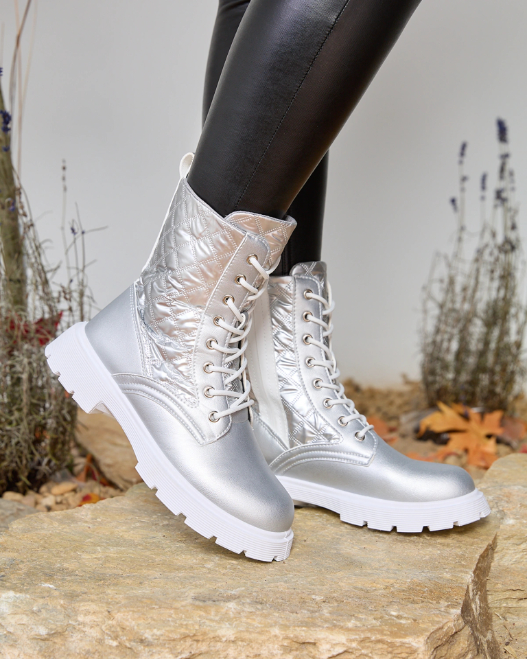 OUTLET Royalfashion Damen Schnürstiefel mit Silberprägung Leffga