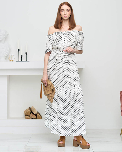 Weißes gepunktetes Damen-Midikleid mit offenem Rücken - Kleidung