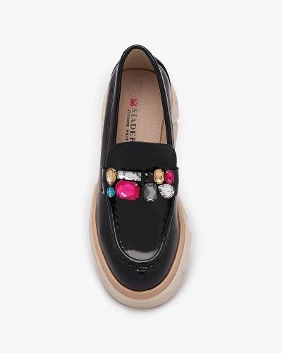 Schwarz lackierte Mokassins mit farbigen Steinen Sarix - Footwear