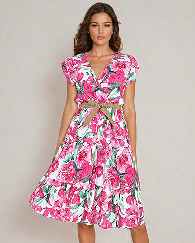 Royalfashion Damen Midikleid mit Blumenmuster