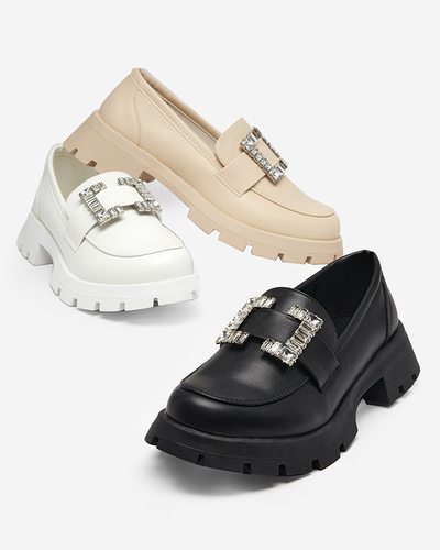 OUTLET Mattweiße Damenschuhe mit silberner Vusito-Schnalle - Schuhe