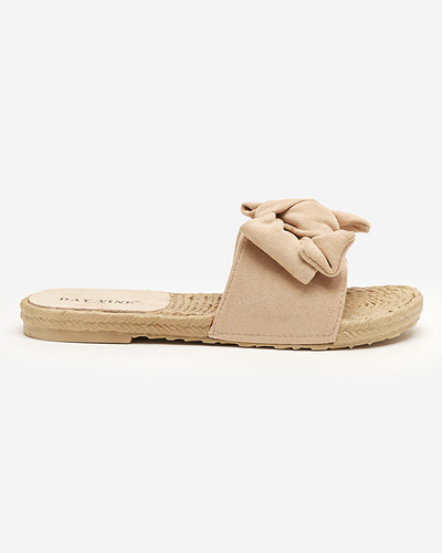 OUTLET Beige Damenhausschuhe mit Terina-Schleife - Schuhe