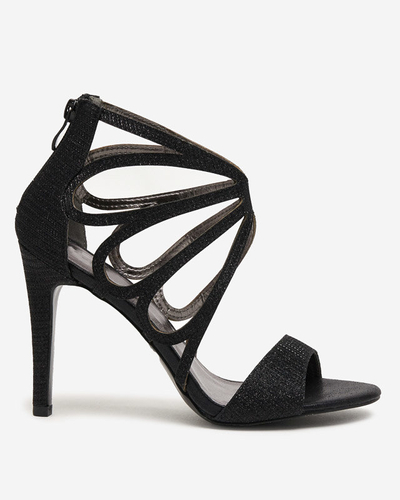 OUTLET Schwarze Brokatsandalen für Damen auf hohem Absatz Ricata - Schuhe