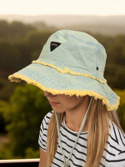 Damen Sonnenhut Aristea Pastell Jeans mit gelber Boho-Bordüre