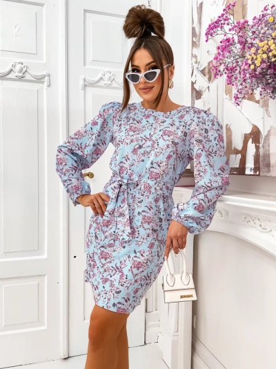 Royalfashion Blumenkleid für Damen mit Puffärmeln und Gürtel