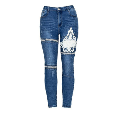 Blaue Jeans mit Falten und Verzierungen - Hose 1