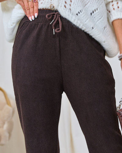 Royalfashion Damen Cordstoffhose in Dunkelbraun