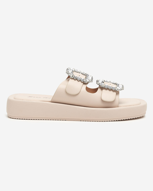 Beige Damenhausschuhe mit Kristallen Azazel - Schuhe