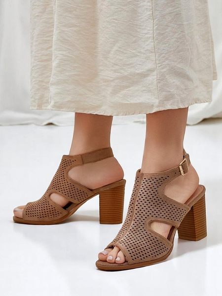 Royalfashion perforierte Blockabsatz‑Sandaletten für Damen Abetle