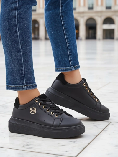 Damen Erato Nero Plateau-Sneakers aus Öko-Leder 5cm