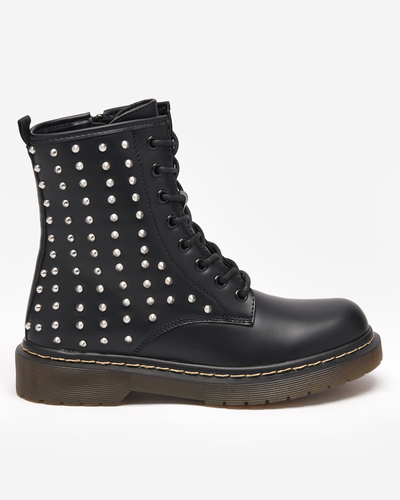 Schwarze, matte Damenstiefel mit Derisa-Nieten - Schuhe
