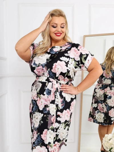 Royalfashion Damenknielanges Kleid mit kurzen Ärmeln und Rosenschleife