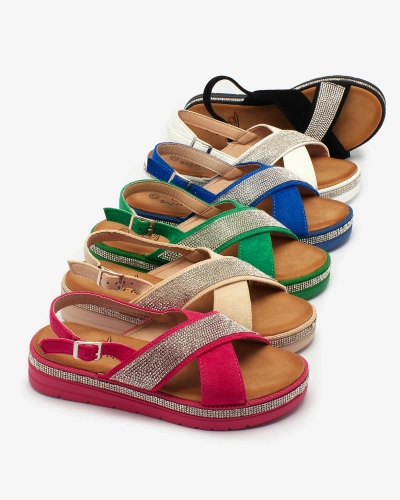 Royalfashion Grüne Damen-Sandalen aus Öko-Wildleder mit Zirkonen Trikys