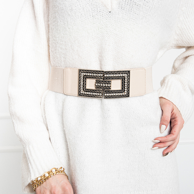 Elastischer Damengürtel beige mit silberner Schnalle mit Zirkonia - Accessoires