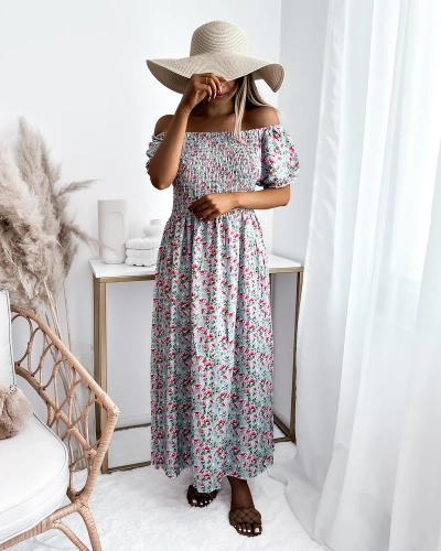 М'ятна жіноча сукня міді з квітковим принтом - Одяг