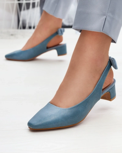 Blaue gefütterte Damenpumps mit Prägung und Schleife Olikasa - Footwear