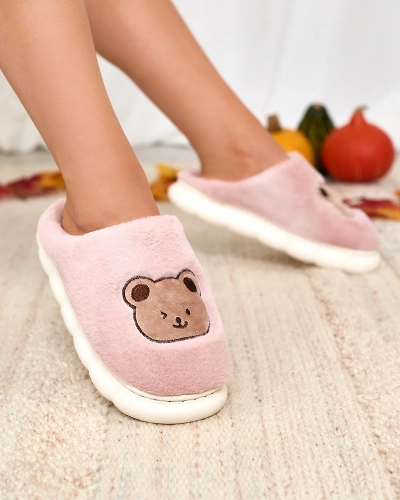 Royalfashion Lila Damenpantoffeln mit Teddybär Hettres