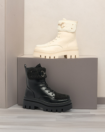 Royalfashion Damenstiefel mit Schafsfell Faeltone