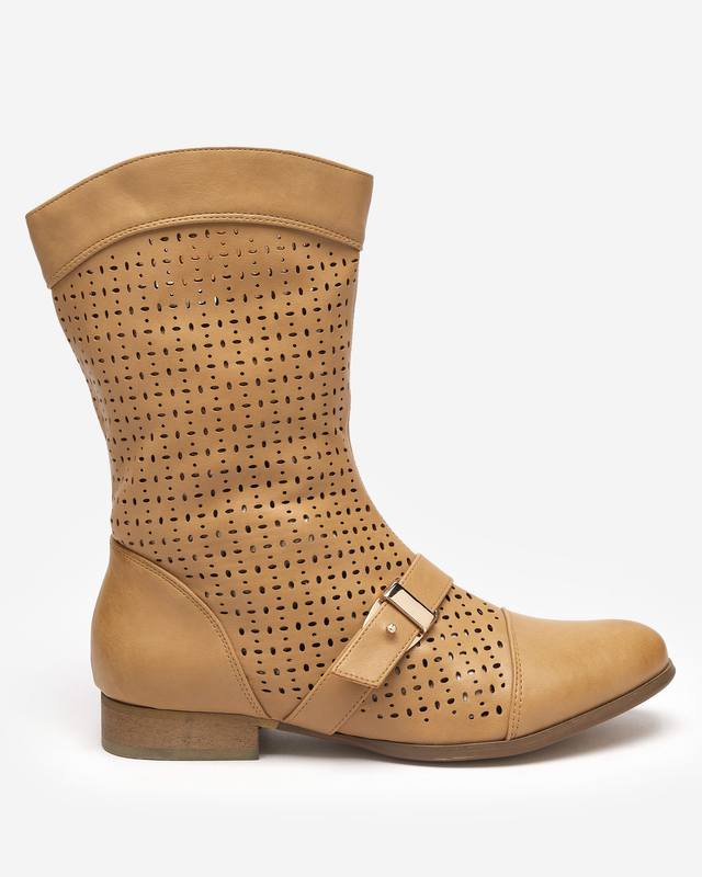 Hellbraune durchbrochene Stiefel mit flachem Absatz Weiluna - Footwear