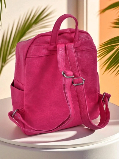 Damen Rucksack Calista Fuksja RoyalModa aus Öko-Leder, geräumig für A4