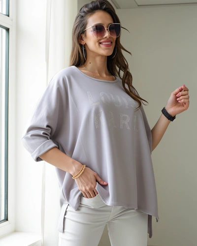Royalfashion Damen-Viskosebluse mit Strassaufschrift