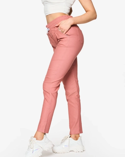 Жіночі прямі брюки з тканини рожевого кольору PLUS SIZE- Одяг