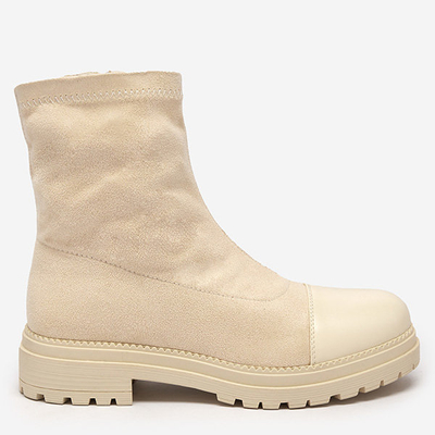 Beige Öko-Wildleder-Stiefel für Damen mit lackierter Spitze Nebika - Footwear