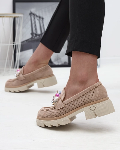 Durchbrochene Mokassins für Damen in Hellbraun Peloga- Footwear