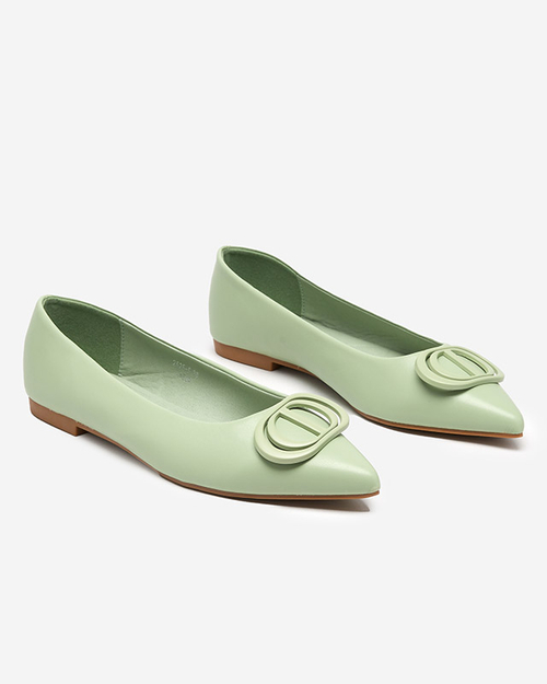 Жіночі зелені гострокінцеві балерини з орнаментом на носочку Manico - Взуття