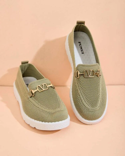 Royalfashion Damen Stoff Mokassins mit Goldverzierung Erticae