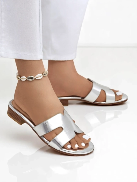 Royalfashion Damen Pantoletten mit flacher Sohle SilverEase