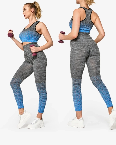 Graues Damen-Sport-Set mit blauen Einsätzen - Kleidung