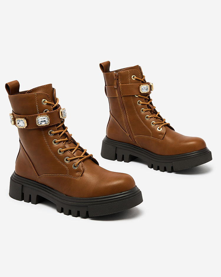 Royalfashion Braune Damen Futiti Baggerstiefel mit flachem Absatz