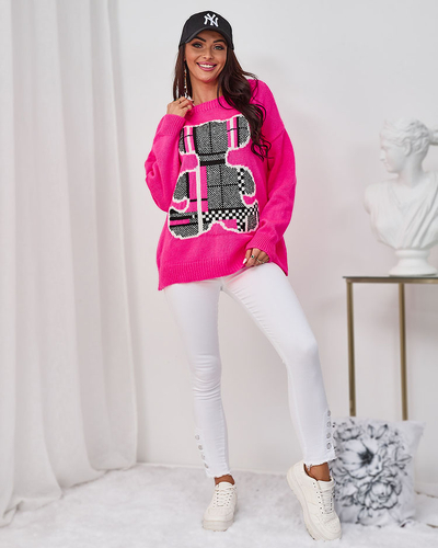 Royalfashion Neonrosa Damen-Teddybär-Pullover