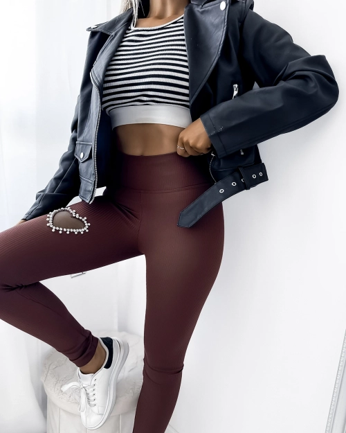 Жіночі легінси коричневого кольору з сердечком - Одяг